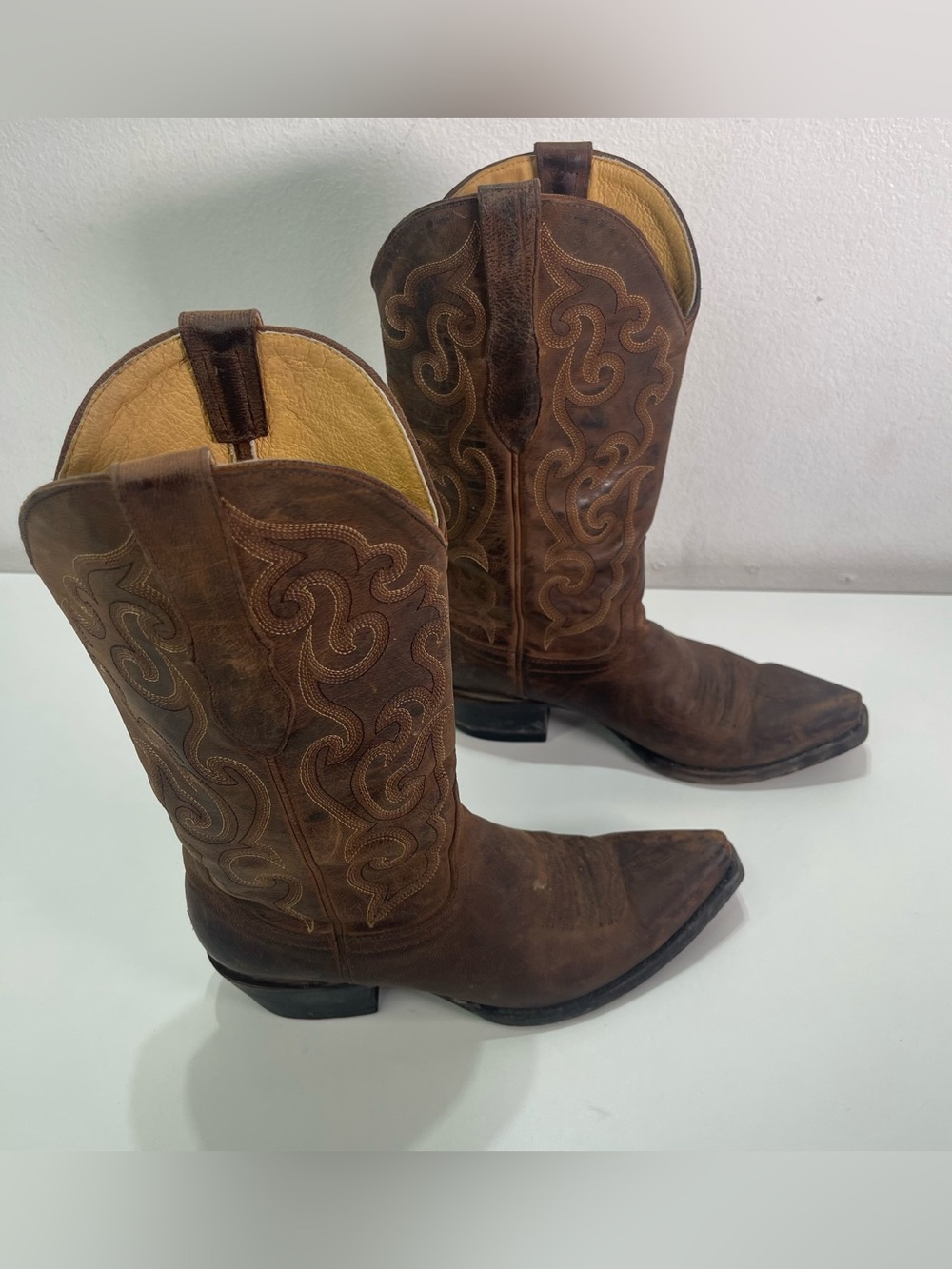 Cavenders Western Boots Women's 7 B Brown Leather Snip Toe Cowgirl Festival - Picture 3 of 9